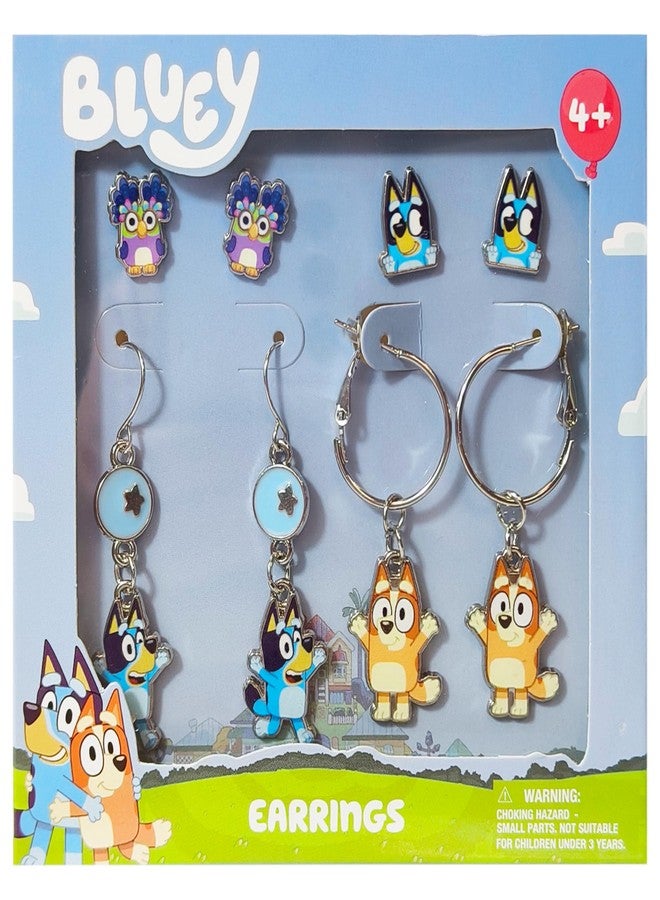 LUV HER Bluey Hypoallergenic Earrings for Girls Ages 4+ - Safe Stud & Fishhook Styles - Jewelry Gift for Sensitive Ears & Cartoon Lovers, Four Pairs - Image 1