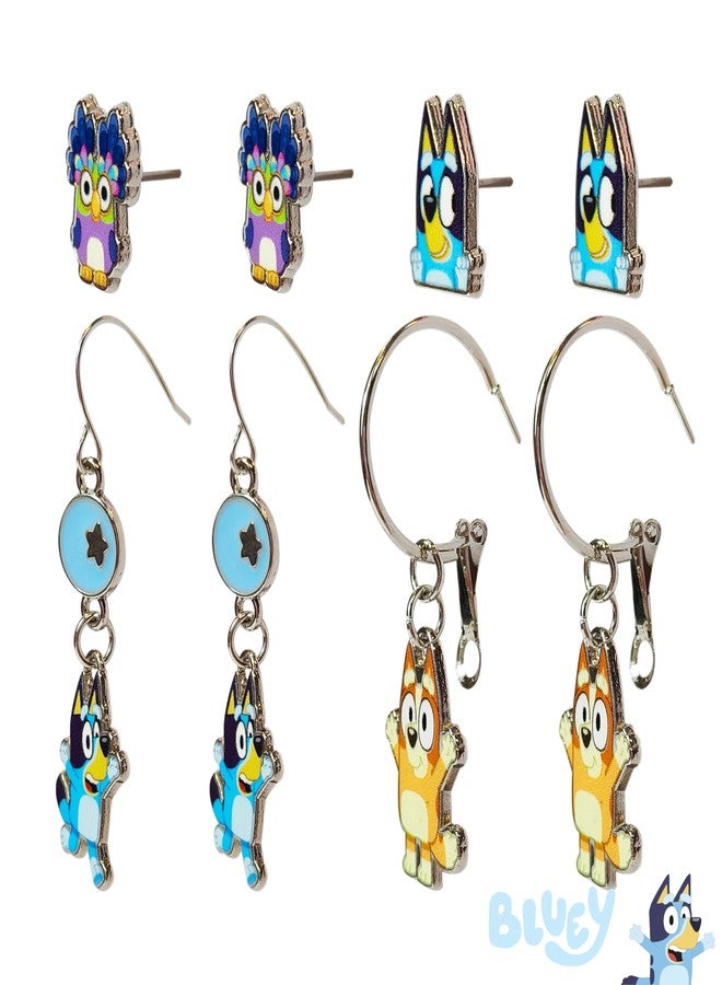 LUV HER Bluey Hypoallergenic Earrings for Girls Ages 4+ - Safe Stud & Fishhook Styles - Jewelry Gift for Sensitive Ears & Cartoon Lovers, Four Pairs - Image 4