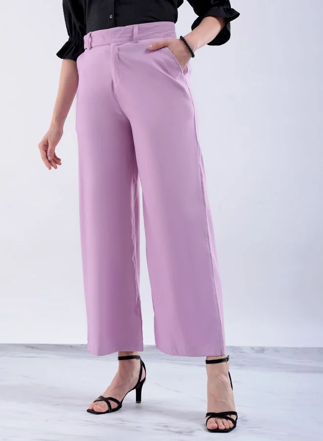 Freehand Women Flared Solid Mid-Rise Trousers With Elasticated Waistband