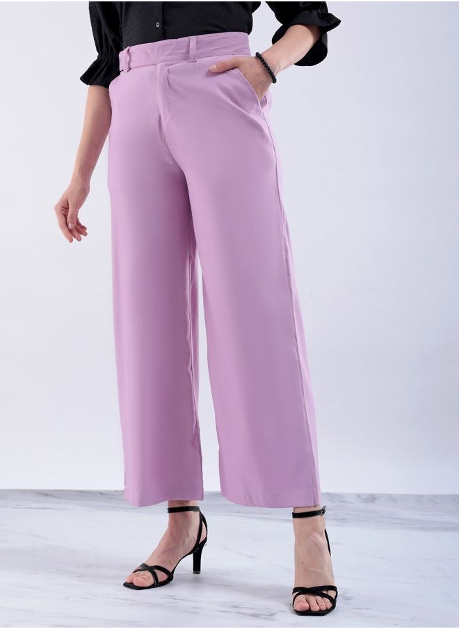 Freehand Women Flared Solid Mid-Rise Trousers With Elasticated Waistband  - Image 3