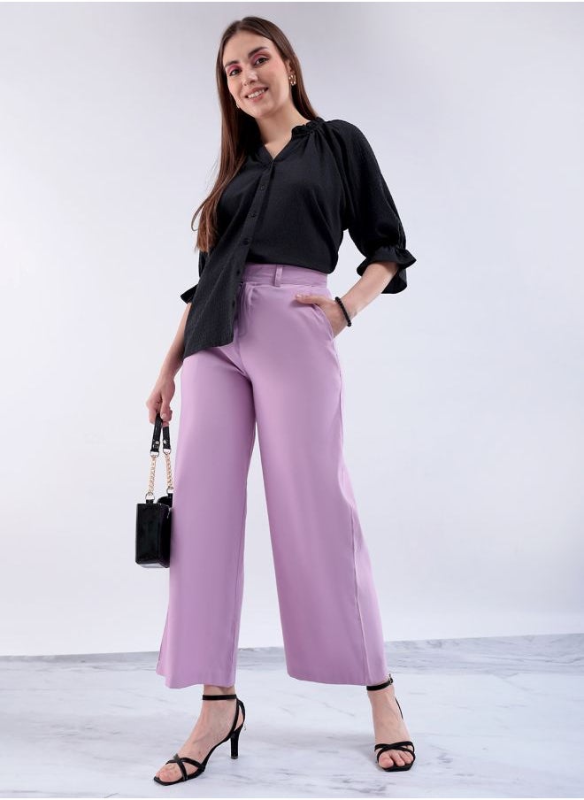 Freehand Women Flared Solid Mid-Rise Trousers With Elasticated Waistband  - Image 1