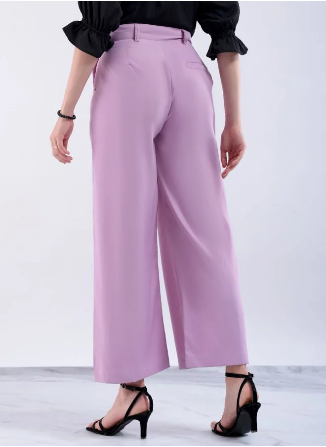 Freehand Women Flared Solid Mid-Rise Trousers With Elasticated Waistband