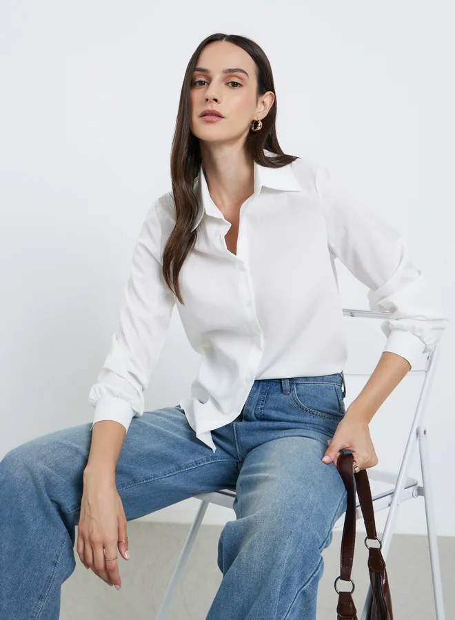 Styli Styli Off White Long Sleeve Shirt