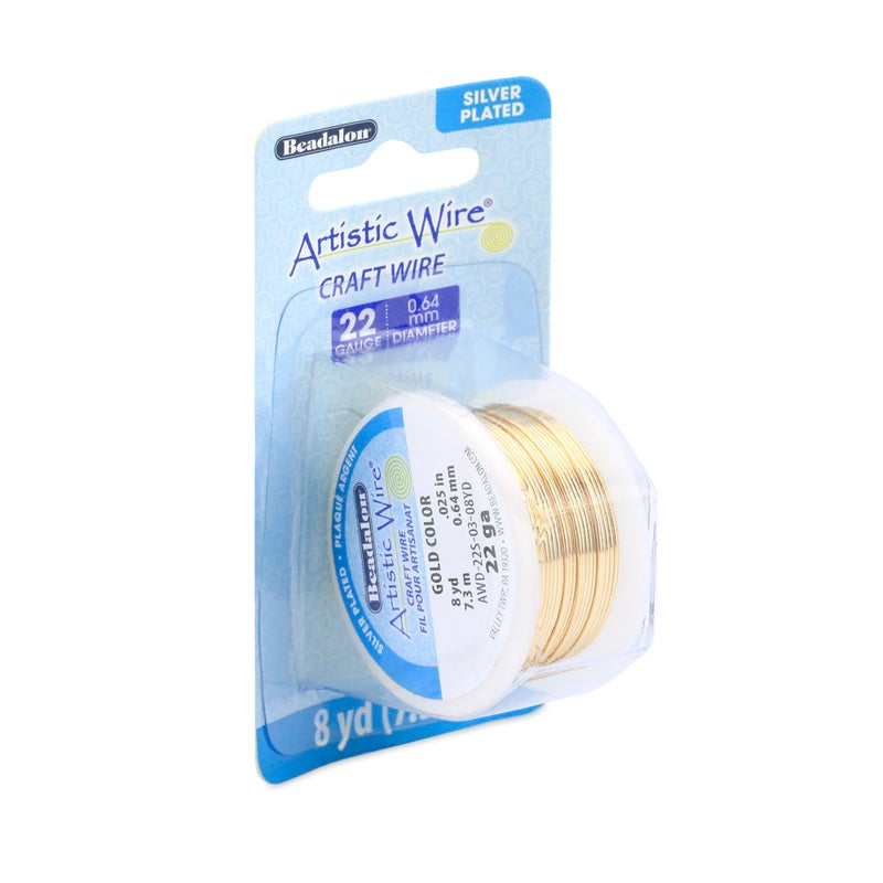 Artistic Wire, 22 Gauge Silver Plated Tarnish Resistant Colored Copper Craft Wire, Gold Color, 8 yd - Image 1