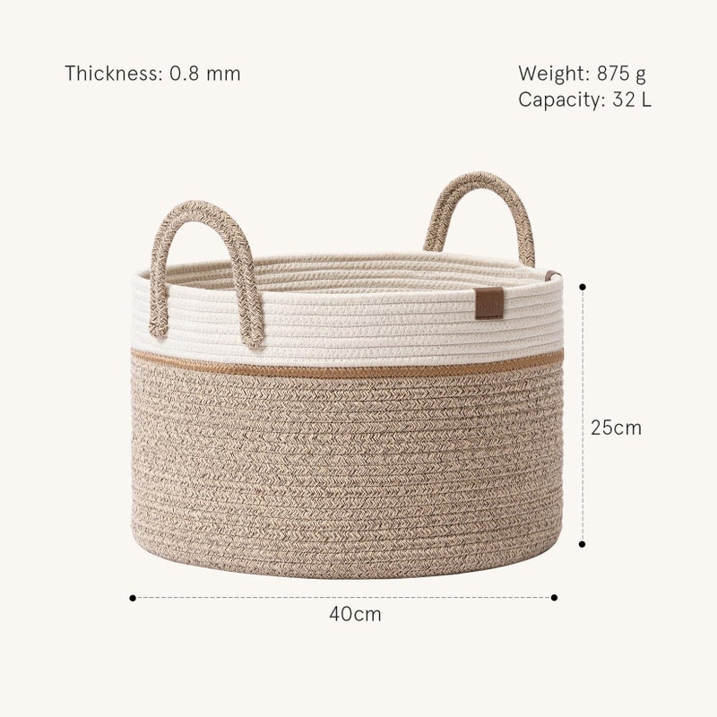 MAM La Jolíe Muse Large Storage Basket - Cotton Rope Laundry Basket with Handle for Diaper Blanket Toy Towel Woven Laundry Basket Home Decor, White & Desert-S - Image 2