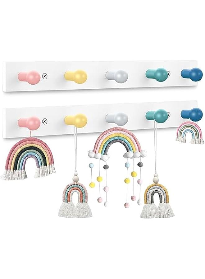 Arabest 2 Pcs Kids Coat Rack Wall Mount Kids Wall Hooks Rainbow Coat Rack Hooks for Boys Girls Toddler Cute Bathroom Decor Colorful Backpack Hanger Supplies for Clothes Hat Towel in Bedroom(Round) - Image 1