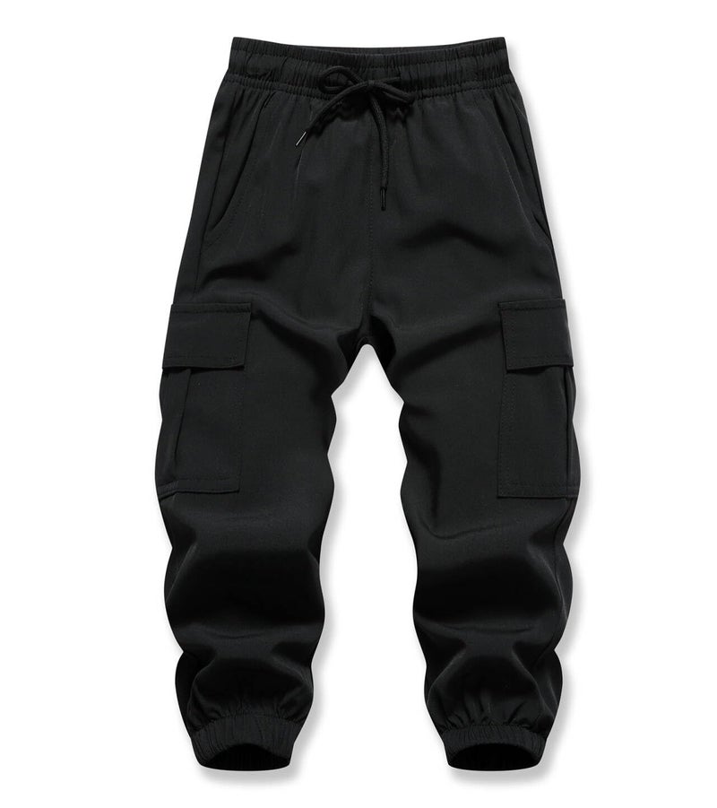 XiaoLongRen Baby Boys Cargo Joggers Pants Toddler Quick Dry Lightweight Hiking Pants Kids Pull On Sweatpants for Sports Outdoor with Pockets(LL316-Black-3T) - Image 1