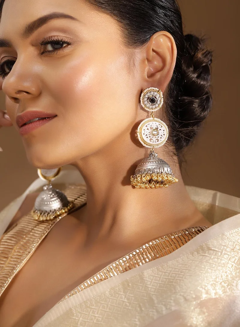 ISHIN Black Colour Metallic Grey Plated Jhumka Earring