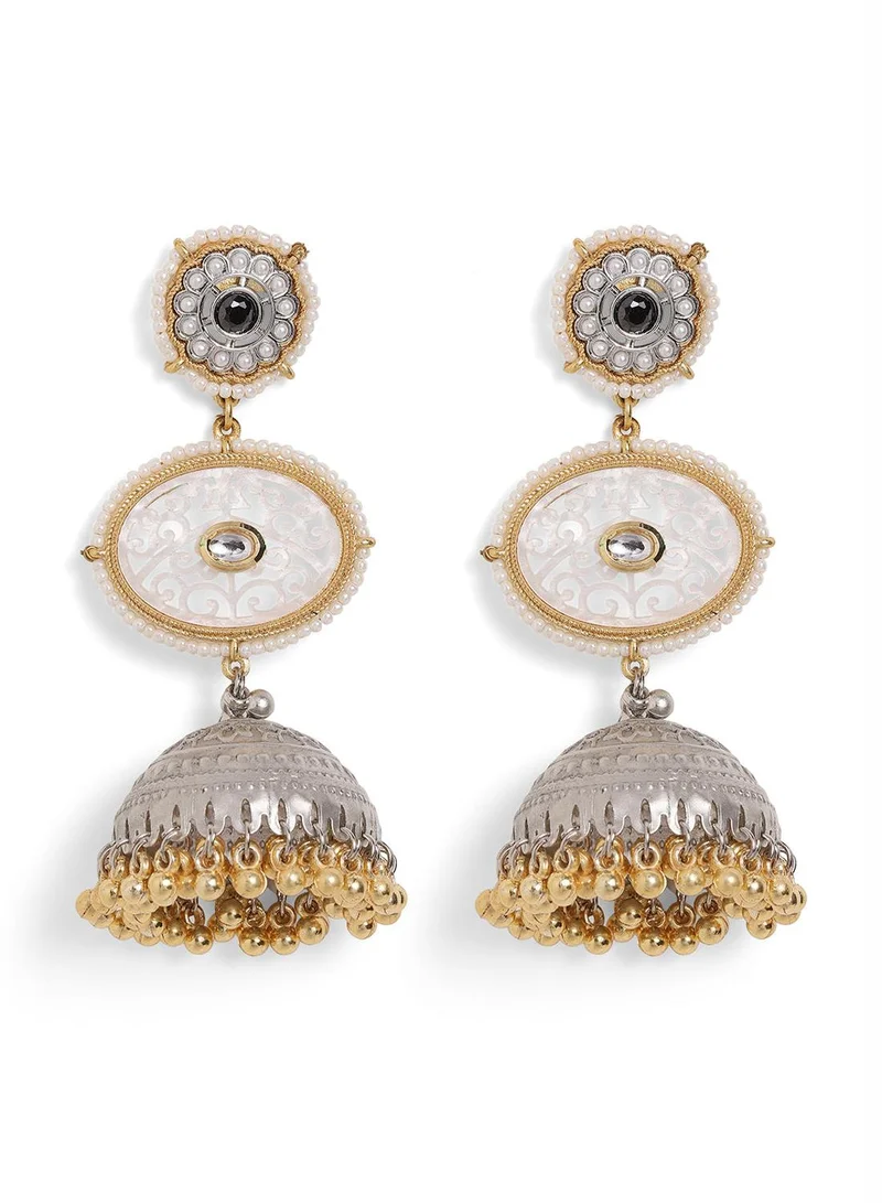 Ishin  Black Colour Metallic Grey Plated Jhumka Earring for Women | Best Price UAE