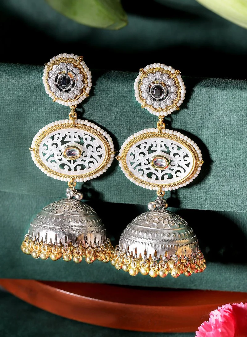 ISHIN Black Colour Metallic Grey Plated Jhumka Earring