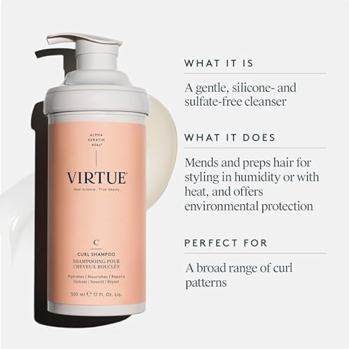 VIRTUE CURL SULFATE FREE SHAMPOO WITH JOJOBA OIL, HYDRATES, NOURISHES & REPAIRS CURLY HAIR WITH FRIZZ CONTROL, COLOR SAFE - Image 3