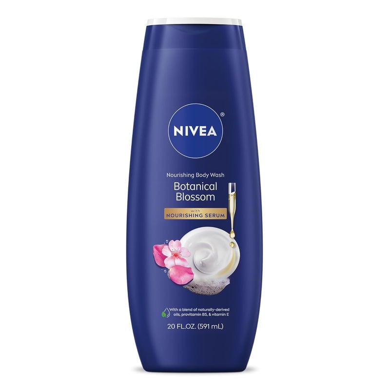 Nivea غسول الجسم من نيفيا بنكهة زهور نباتية مغذية مع سيروم مغذي غسول مرطب للجسم للنساء معزز بالبروفيتامين B5 وفيتامين E زجاجة سعة 20 أونصة سائلة