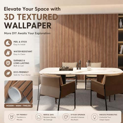 Abyssaly Wood Slat Peel and Stick Wallpaper, Brown Striped Wood Panel Grain Contact Paper, Removable Self Adhesive Faux Wooden Panel Wall Covering for Bedroom 17.7 in X 118 in - Image 4