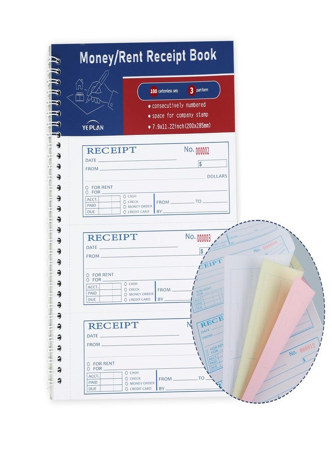Yeplan دفتر إيصالات إيجار نقدي، 7.9 × 11.22 بوصة، 3 أجزاء بدون كربون، دفتر إيصالات مع نسخ كربونية، دفتر إيصالات نقدية، 100 مجموعة في كل دفتر - Image 5