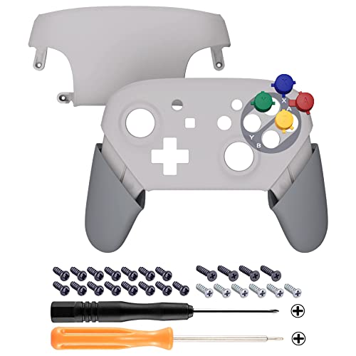 eXtremeRate SFC SNES Classic EU Style Faceplate Backplate Handles for Nintendo Switch Pro Controller Soft Touch Replacement Grip Housing Shell Cover with Colorful ABXY Buttons for Nintendo Switch Pro - Image 3