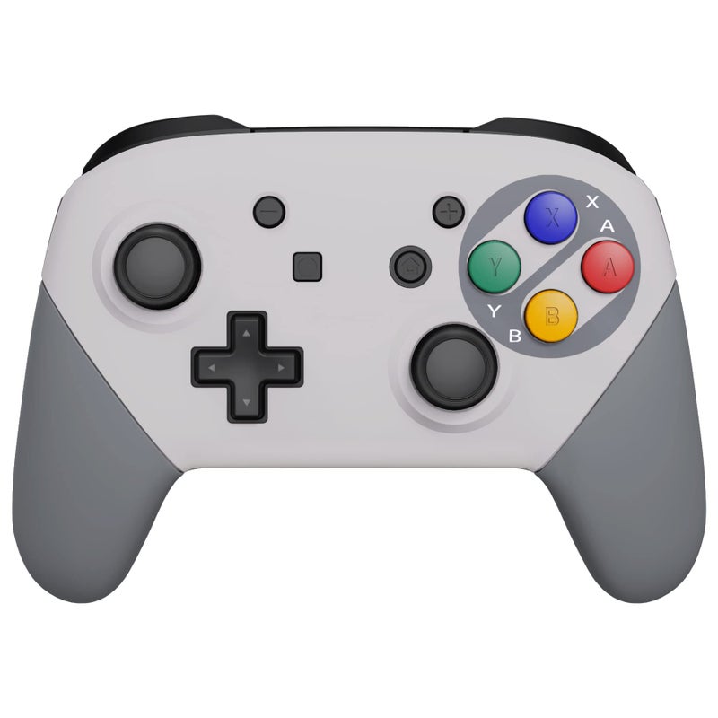 eXtremeRate SFC SNES Classic EU Style Faceplate Backplate Handles for Nintendo Switch Pro Controller Soft Touch Replacement Grip Housing Shell Cover with Colorful ABXY Buttons for Nintendo Switch Pro - Image 2