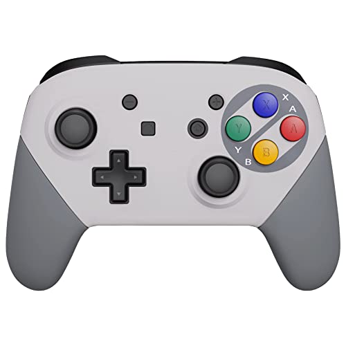 eXtremeRate SFC SNES Classic EU Style Faceplate Backplate Handles for Nintendo Switch Pro Controller Soft Touch Replacement Grip Housing Shell Cover with Colorful ABXY Buttons for Nintendo Switch Pro - Image 1