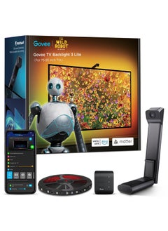 Govee TV Backlight 3 Lite with Fish-Eye Correction Function Sync to 75-85 Inch TVs, 16.4ft RGBICW Wi-Fi TV LED Backlight with Camera, 4 Colors in 1 Lamp Bead, Voice and APP Control, Adapter