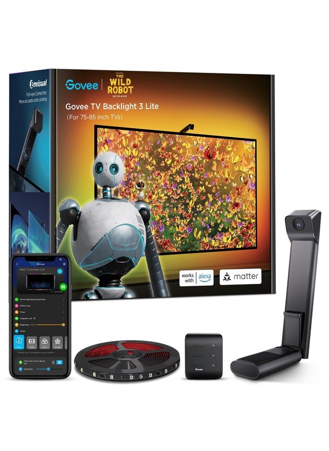 Govee - Govee TV Backlight 3 Lite with Fish-Eye Correction Function Sync to 75-85 Inch TVs, 16.4ft RGBICW Wi-Fi TV LED Backlight with Camera, 4 Colors in 1 Lamp Bead, Voice and APP Control, Adapter - Image 1