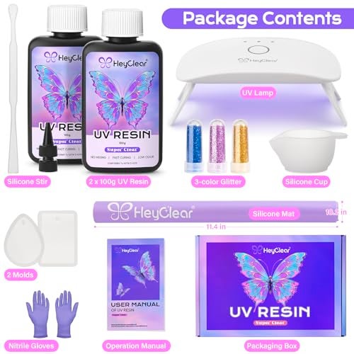 HeyClear UV Resin Kit with Light 200g Crystal Clear Hard Resina UV Light Fast Curing UV Glue for Beginners Crafting Molds Jewelry Making DIY Craft Decorations - Image 3