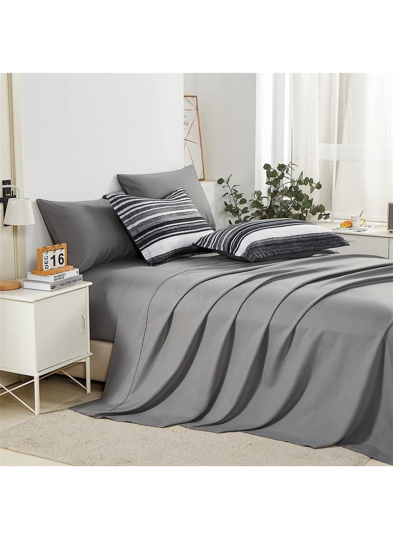 KAKIJUMN KAKIJUMN 5 Piece Bed in a Bag Stripe Comforter Set Twin Size  White Grey Black Patchwork Striped Comforter and Sheet Set  All Season Soft Microfiber Complete Bedding Sets(Grey Twin)  - Image 4