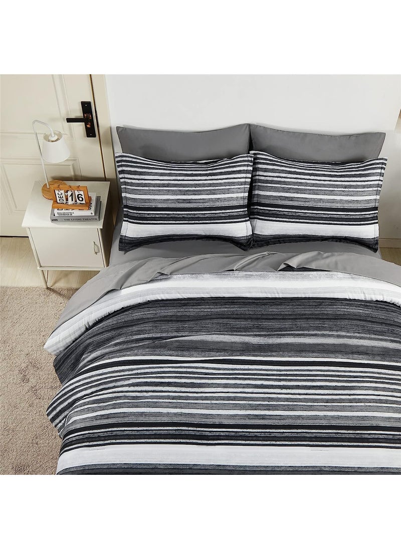 KAKIJUMN KAKIJUMN 5 Piece Bed in a Bag Stripe Comforter Set Twin Size  White Grey Black Patchwork Striped Comforter and Sheet Set  All Season Soft Microfiber Complete Bedding Sets(Grey Twin)  - Image 5