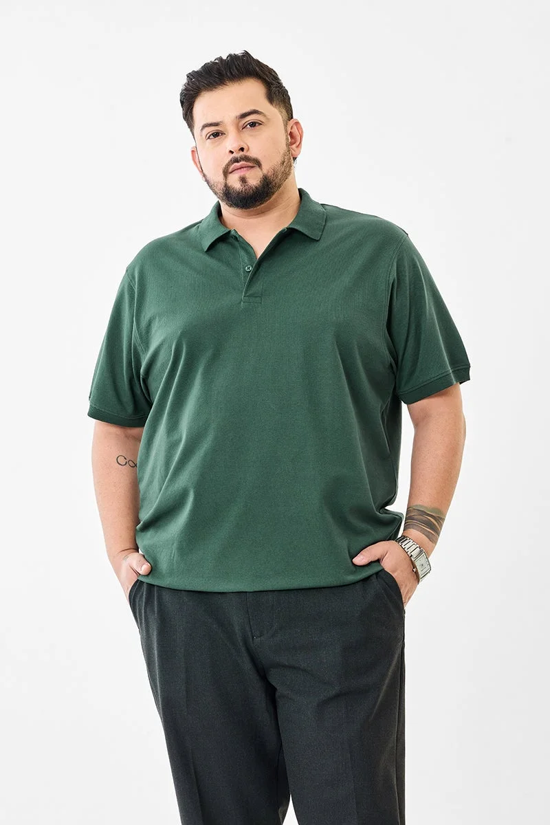 سنيتش Dark Green Solid Short Sleeve Regular Fit Plus Size T-Shirt