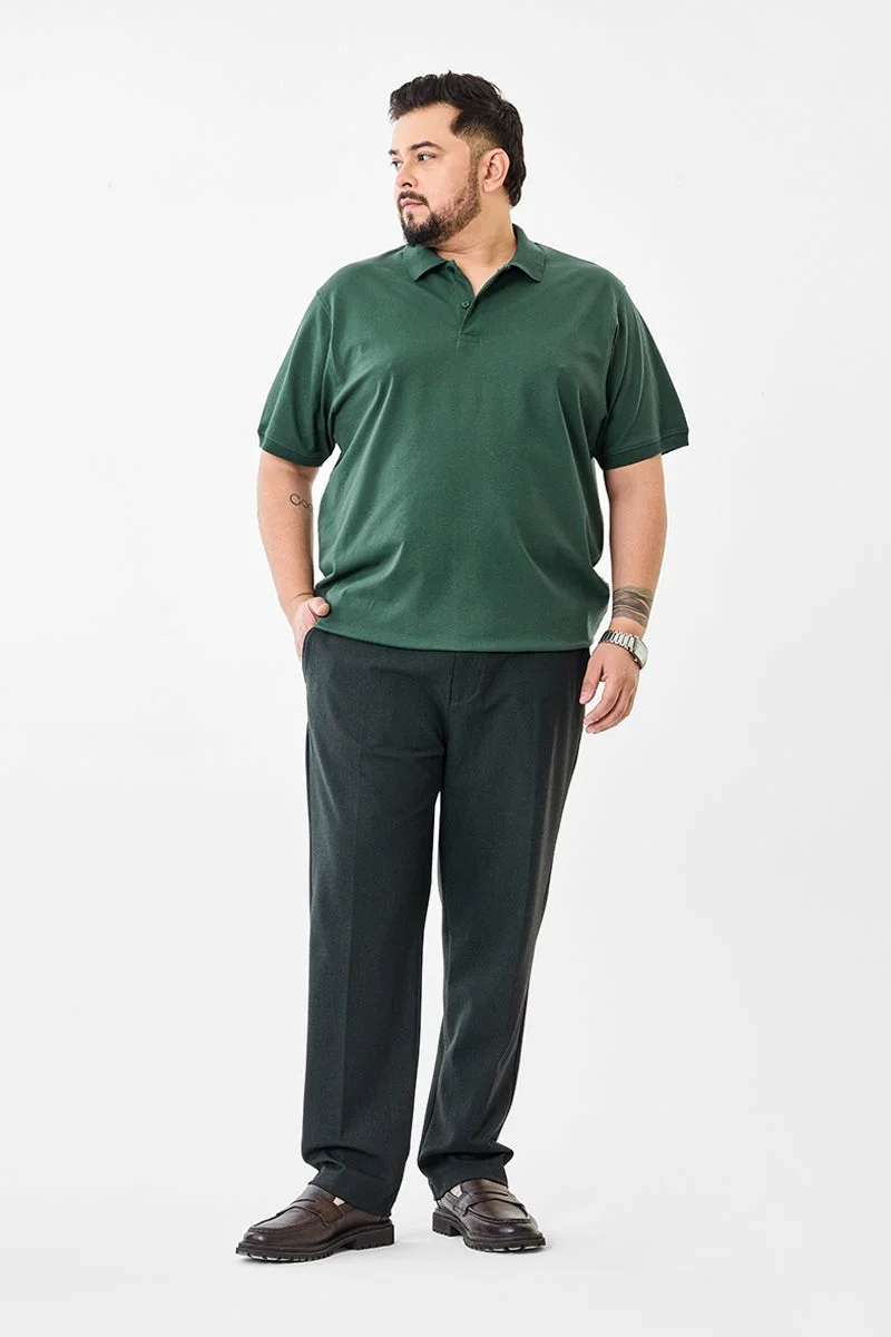 سنيتش Dark Green Solid Short Sleeve Regular Fit Plus Size T-Shirt