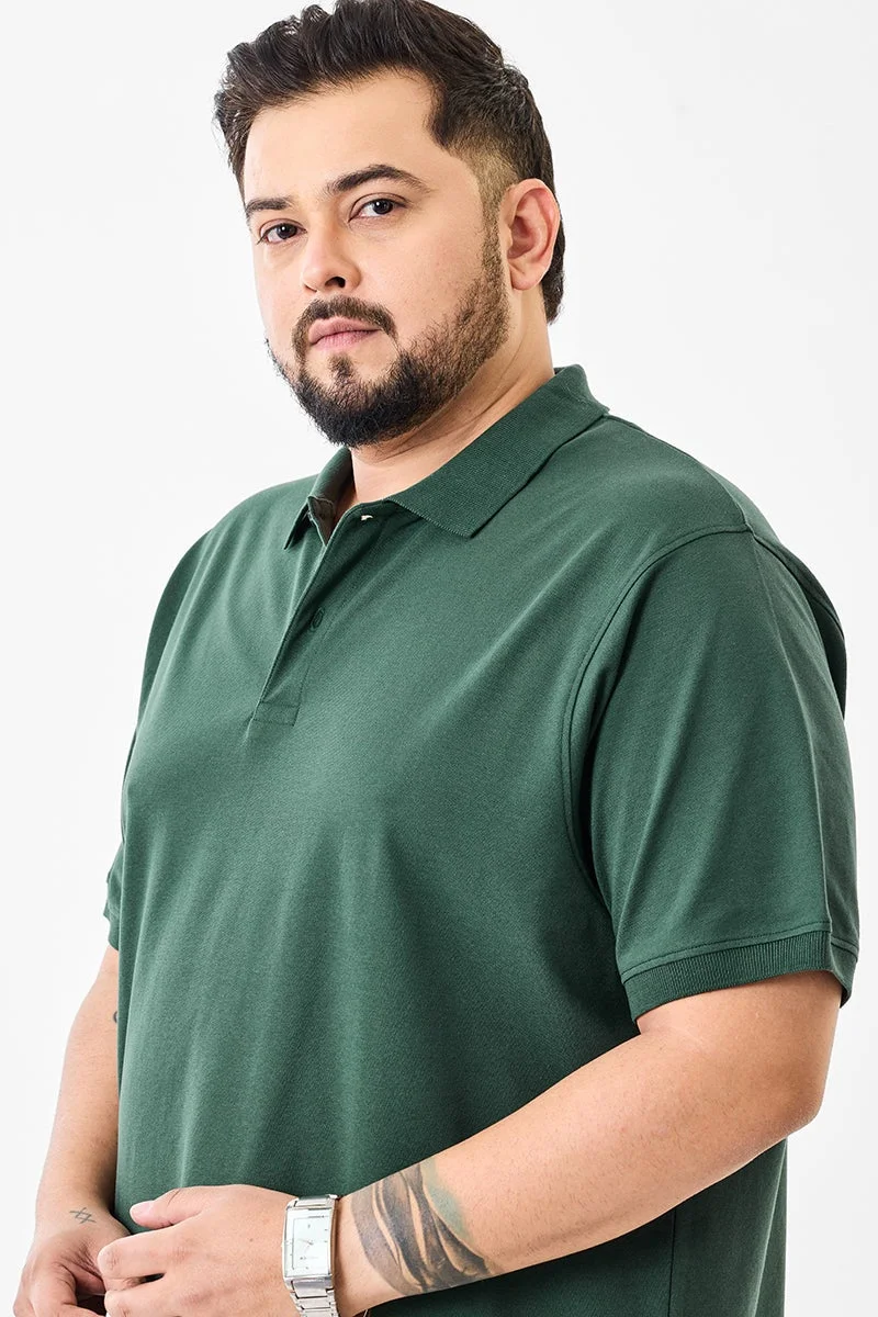 سنيتش Dark Green Solid Short Sleeve Regular Fit Plus Size T-Shirt