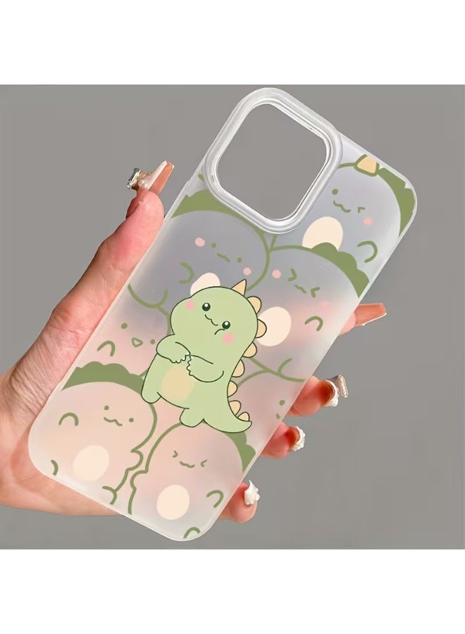 Temu A cute green dinosaur design transparent iPhone case; scratch and shock resistant, compatible with iPhone 13. - Image 2