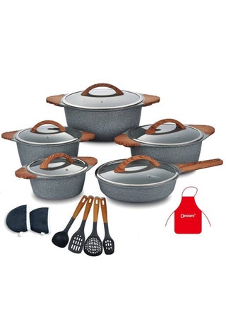 DESSINI 17-Pieces Granite Coated Cookware Set Includes 20,24,28 & 32cm Casserole With Lid, 28cm Deep Fry Pan with Lid and 7xCooking Tools - pzsku/ZC679E25ED0ABF4179FC3Z/45/1742846584/b52317f6-5136-4b8d-b2df-2651f5a828c5