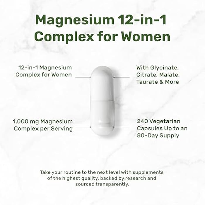 DEAL SUPPLEMENT 12‑in‑1 Magnesium Complex for Women 1,000 mg, 240 Vegetarian Capsules | Magnesium Glycinate, Citrate, Malate, Taurate, Orotate, Oxide & More | Chelated & Purified for Better Absorption - Image 3