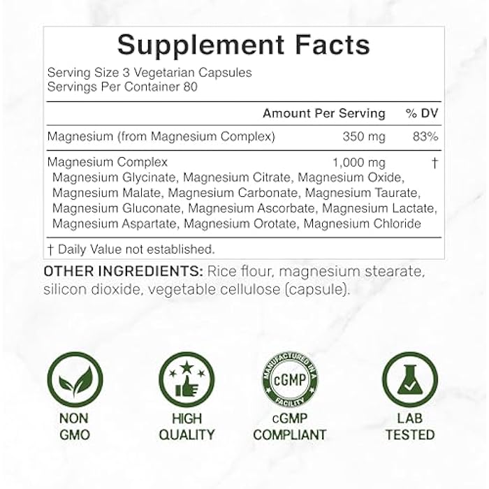 DEAL SUPPLEMENT 12‑in‑1 Magnesium Complex for Women 1,000 mg, 240 Vegetarian Capsules | Magnesium Glycinate, Citrate, Malate, Taurate, Orotate, Oxide & More | Chelated & Purified for Better Absorption - Image 2