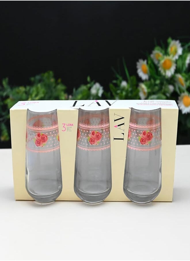 LAV LAV LORA Glass / 480 cc - 16.25 OZ / 3 Pcs/Elegant design, Trusted Brand, attractive shape of Water, Soft Drink, smoothies, Juices, Cocktails/High Quality Materials 