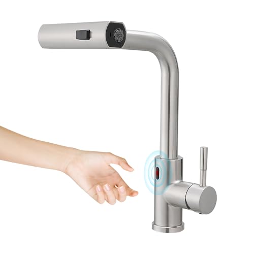CENOSA Touchless Kitchen Faucet Motion Sensor Hands Free Single Handle Kitchen Sink Faucet with Pull Down Sprayer Brusshed Nickel - Image 1