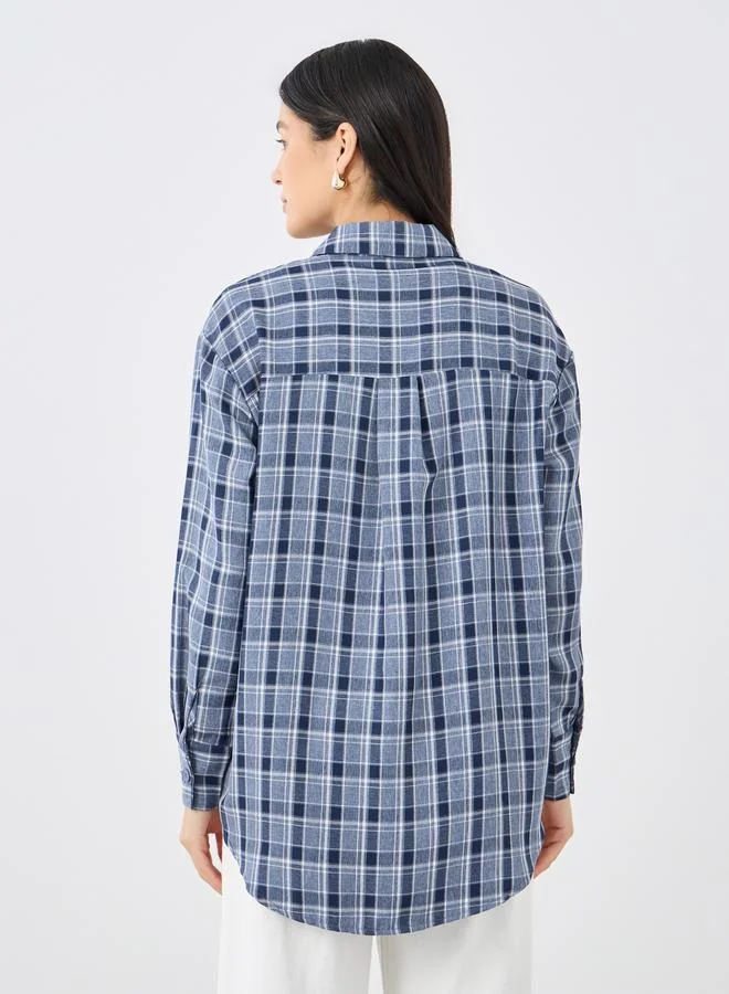 Styli Styli Checkered Print Spread Collar Oversized Shirt
