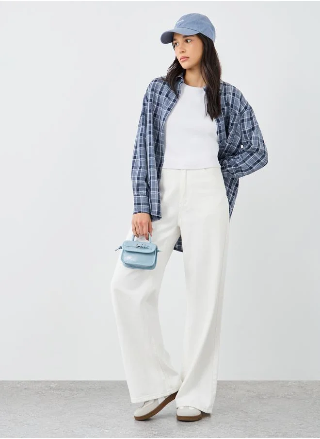 Styli Styli Checkered Print Spread Collar Oversized Shirt
