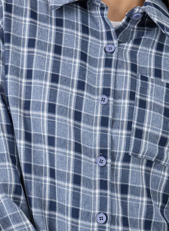 Styli Styli Checkered Print Spread Collar Oversized Shirt