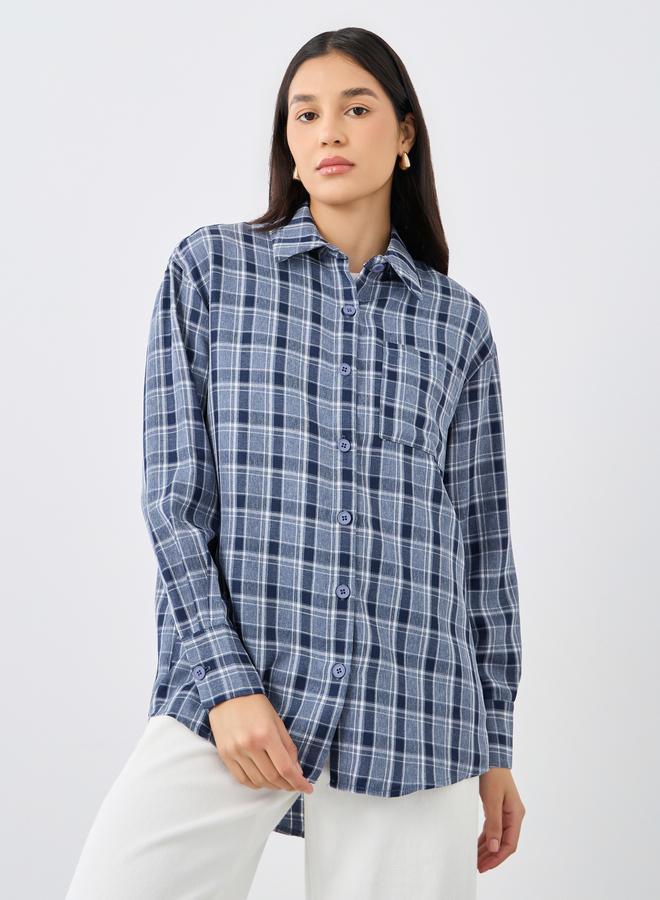 ستايلي قميص فضفاض بياقة مربعة وطبعة مربعات - Image 3