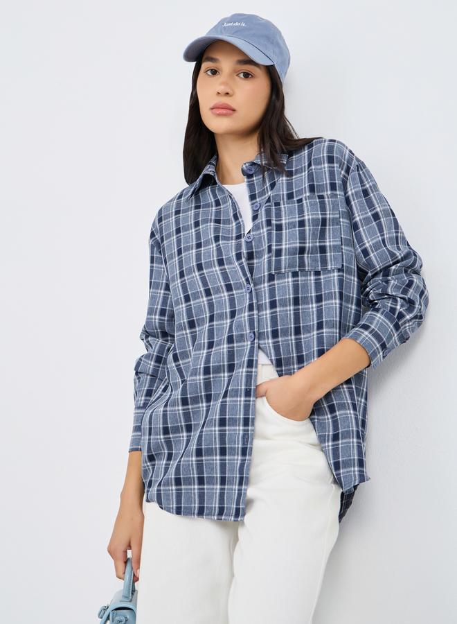 ستايلي قميص فضفاض بياقة مربعة وطبعة مربعات - Image 1