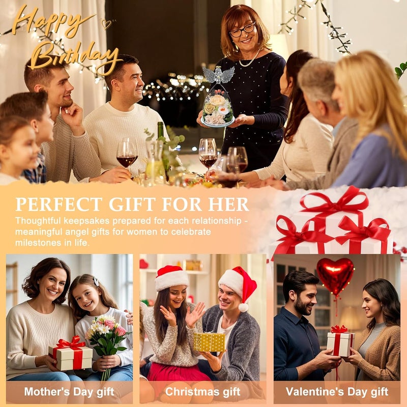 FIACO Preserved Rose Christmas Birthday Gifts for Women Forever Fresh Flowers Delivery Gifts for Mom Grandma Wife Anniversary Eternal Roses in Glass Angel Figurines - Image 5