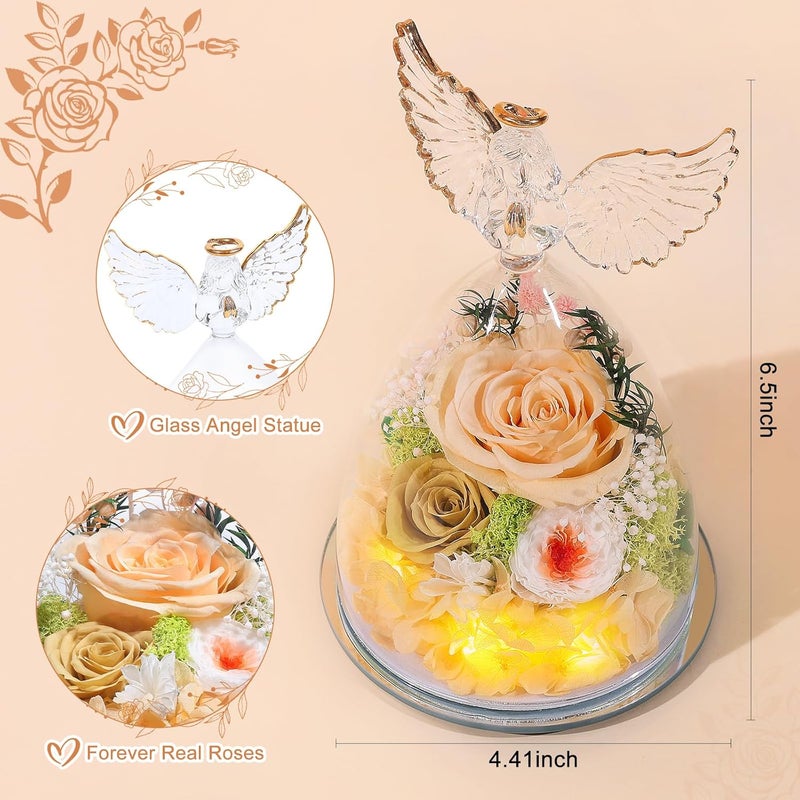 FIACO Preserved Rose Christmas Birthday Gifts for Women Forever Fresh Flowers Delivery Gifts for Mom Grandma Wife Anniversary Eternal Roses in Glass Angel Figurines - Image 2
