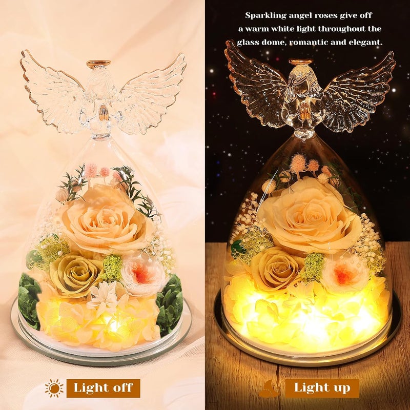 FIACO Preserved Rose Christmas Birthday Gifts for Women Forever Fresh Flowers Delivery Gifts for Mom Grandma Wife Anniversary Eternal Roses in Glass Angel Figurines - Image 3