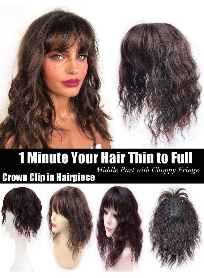 LesafeV Water Wavy Hair Forehead Piece Clip In Middle Part Topper With Choppy Fringe Thick/35Cm Light Brown - Image 1