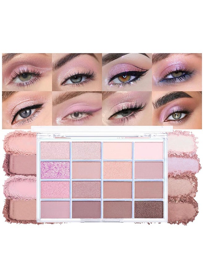 KAPEINE 16Colors Light Purple Pink Brown Basics Matte Eyeshadow Palette,Eye Shadow Travel Makeup Palette All In One Long Lasting Waterproof Ultra-Blendable,Great For Travel Gift Kit - Image 1