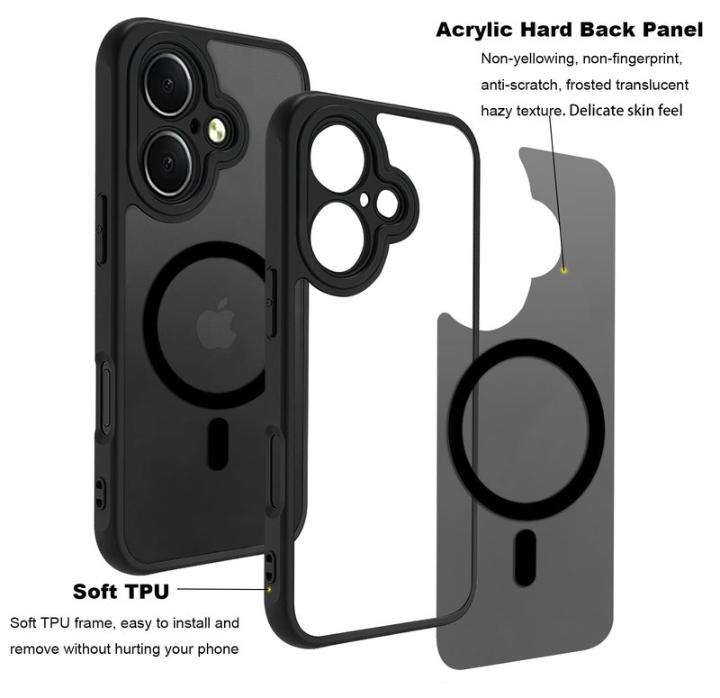 USTIYA Magnetic Case for iPhone 16 (6.1-inch, 2025) – Matte Acrylic Heavy-Duty Case with Camera Protection, Cover, and Strap Loop, Black FGCX - Image 3