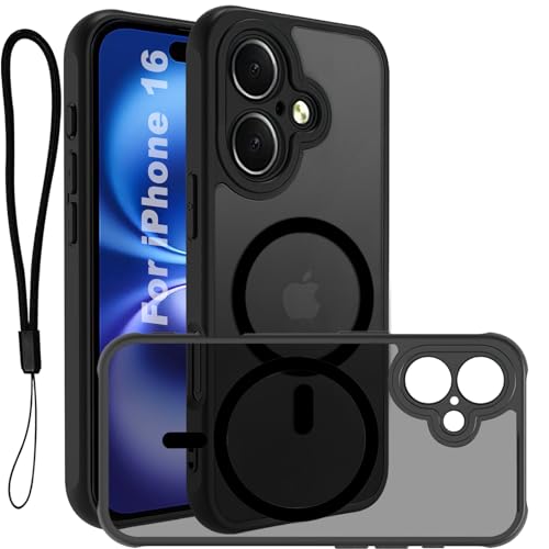 USTIYA Magnetic Case for iPhone 16 (6.1-inch, 2025) – Matte Acrylic Heavy-Duty Case with Camera Protection, Cover, and Strap Loop, Black FGCX - Image 1