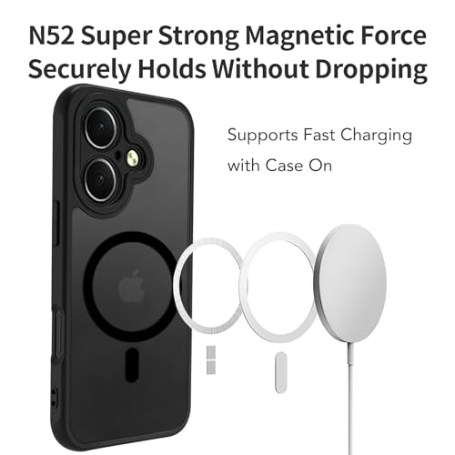 USTIYA Magnetic Case for iPhone 16 (6.1-inch, 2025) – Matte Acrylic Heavy-Duty Case with Camera Protection, Cover, and Strap Loop, Black FGCX - Image 4