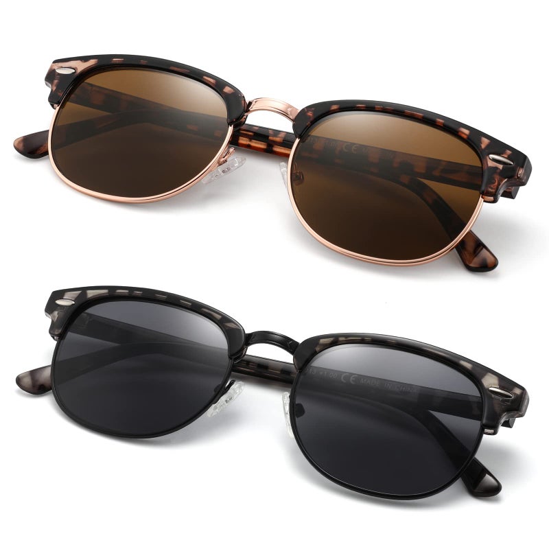 Feivsn 2 Pack Sunglasses Readers For Men Women Vintage Full Lens Reading Sunglasses Outdoor Magnifying Glasses Non Bifocal 2.0X - Image 1