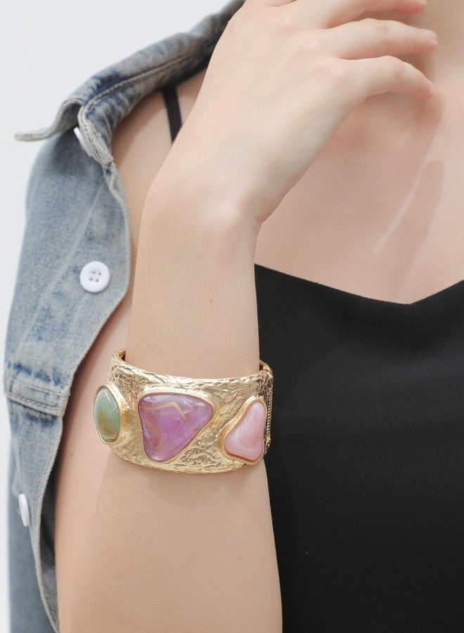 Bjesinmo Gold Cuff Bracelet for Women Silver Beaded Bracelets Open Bangle Stackable Stretch Bead Bracelet Boho Jewelry Gifts for Wife Couple, Medium, Copper, no gemstone - Image 5